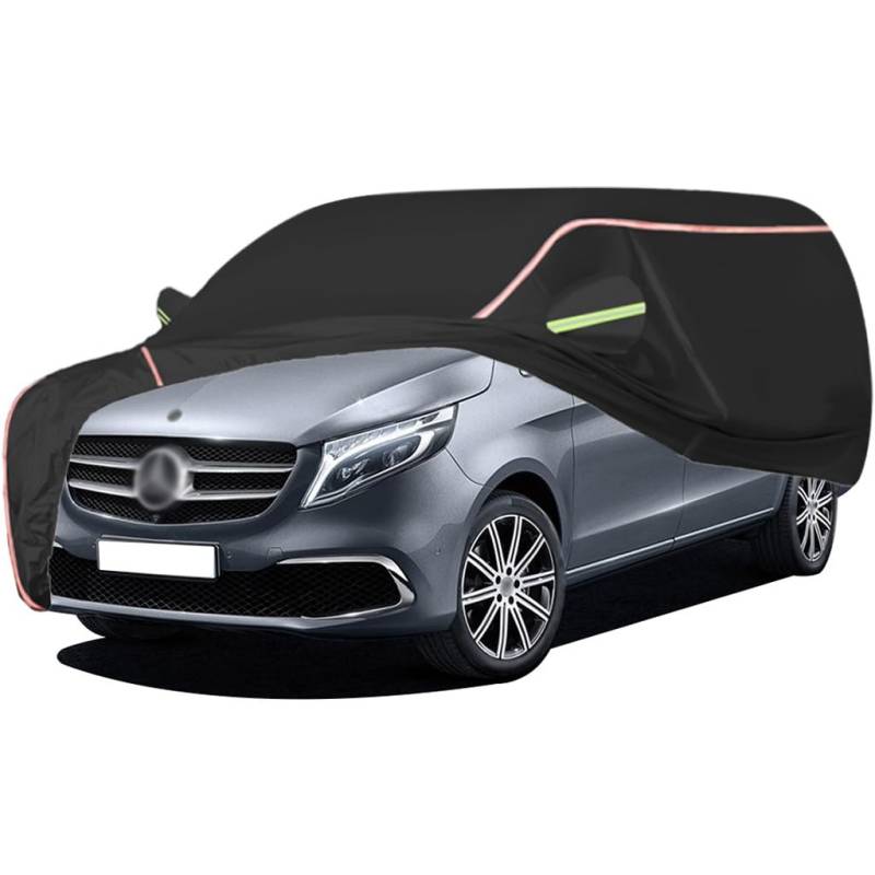 WOLWES Autoabdeckung Geeignet Für Mercedes-Benz V-Klasse MPV,Schneesicher,wasserdichte,Wind-,Regen- Und UV-beständige Autoabdeckung Aus Oxford-Gewebe,Mit Seitentür-Reißverschluss (Color : Black, Siz von WOLWES