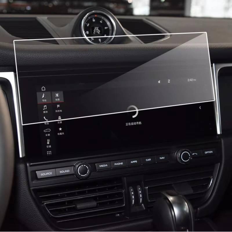 WOLWES Innenzubehör Kompatibel Mit Porsche Für Macan 95b 2019 2020 2021 2022 2023. 1 Stück Navigations-Displayschutzfolie Aus Gehärtetem Glas von WOLWES