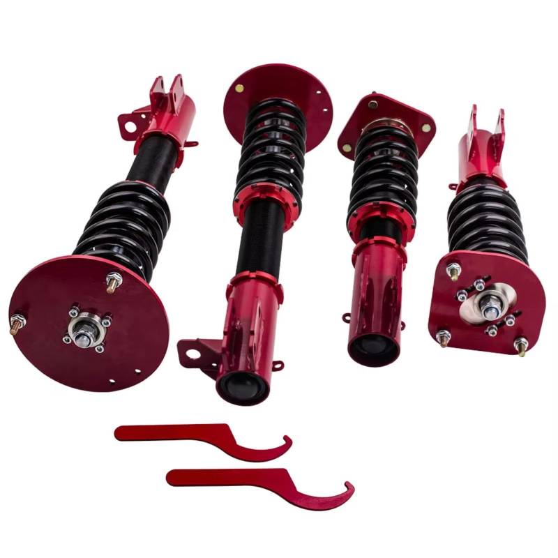 WOLWES Stoßdämpfer Set Kompatibel Mit Dodge Für Neon 2000–2005 Für SX 2003–2005 Gewindefahrwerk Tieferlegungssatz Schraubenfeder Über Stoßdämpfer Autozubehör(Red) von WOLWES