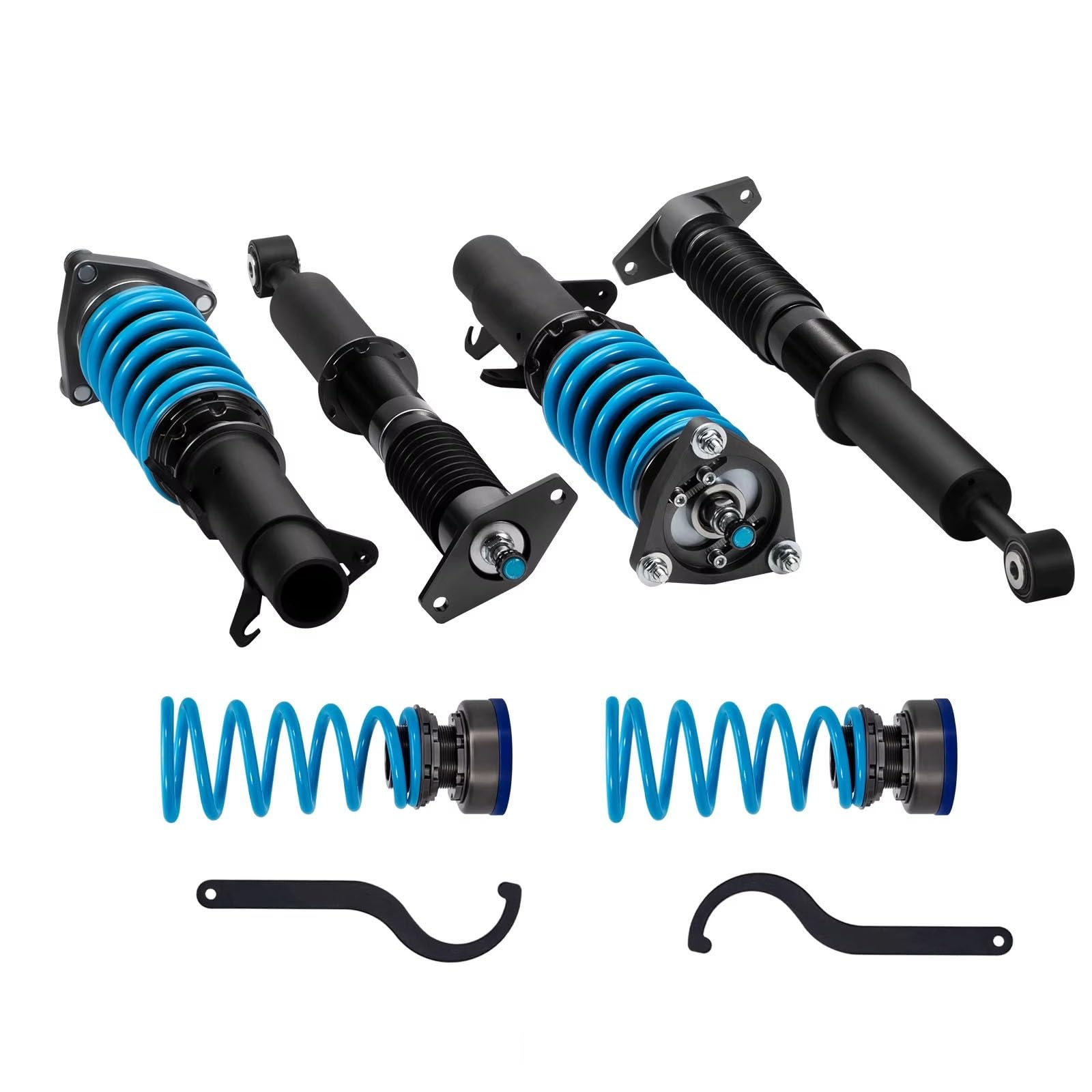 WOLWES Stoßdämpfer Set Kompatibel Mit Ford Für Focus MK3 2011 2012 2013 2014 2015 2016 2017 24-Wege-Dämpfung Gewindefahrwerk Aufhängungssatz Verstellbare Federbeine Stoßdämpfer von WOLWES