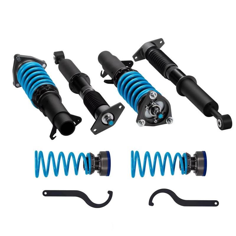 WOLWES Stoßdämpfer Set Kompatibel Mit Ford Für Focus MK3 2011 2012 2013 2014 2015 2016 2017 24-Wege-Dämpfung Gewindefahrwerk Aufhängungssatz Verstellbare Federbeine Stoßdämpfer von WOLWES