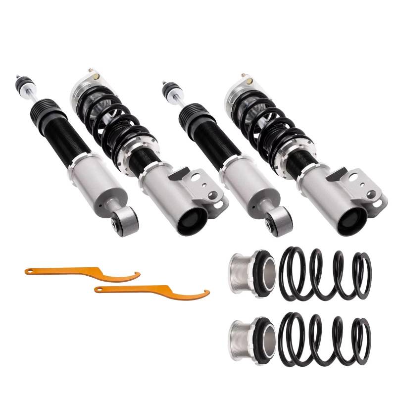 WOLWES Stoßdämpfer Set Kompatibel Mit Ford Für Mustang 4. Generation SN-95 1994–2004 24 Dämpfer Gewindefahrwerk Stoßdämpferstreben Schraubenfeder Über Stoßdämpfer Autozubehör(Silver) von WOLWES