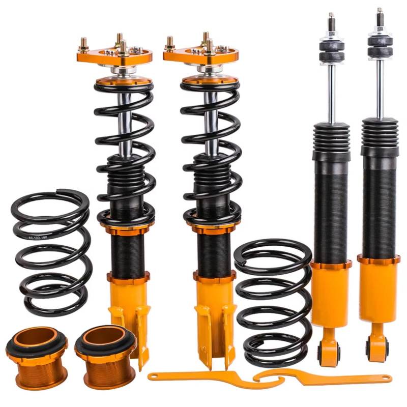 WOLWES Stoßdämpfer Set Kompatibel Mit Ford Für Mustang Basis GT SN95 Für Cabrio Coupe 1994-2004 Dämpfung Gewindefahrwerk Aufhängungssatz Gewindefahrwerk Feder Stoßdämpfer(Yellow) von WOLWES