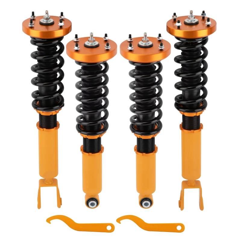 WOLWES Stoßdämpfer Set Kompatibel Mit Jaguar Für Xj8 XJR X350 2003 2004 2005 2006 2007 24 Klicks Gewindefahrwerk Stoßdämpfer Einstellbarer Dämpfer Stoßdämpfer von WOLWES