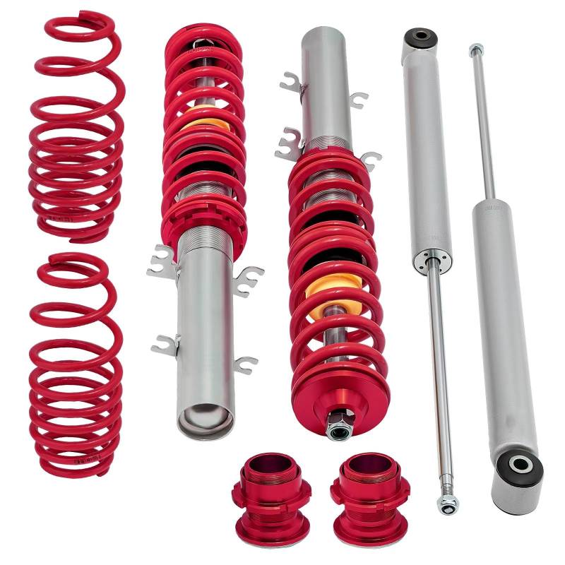 WOLWES Stoßdämpfer Set Kompatibel Mit Seat Für Leon 1m1 FWD 1999 2000 2001 2002 2003 2004 2005 2006. Einstellbare Gewindefahrwerke, Stoßdämpfer, Gewindefahrwerke, Tieferlegungssatz(Red) von WOLWES