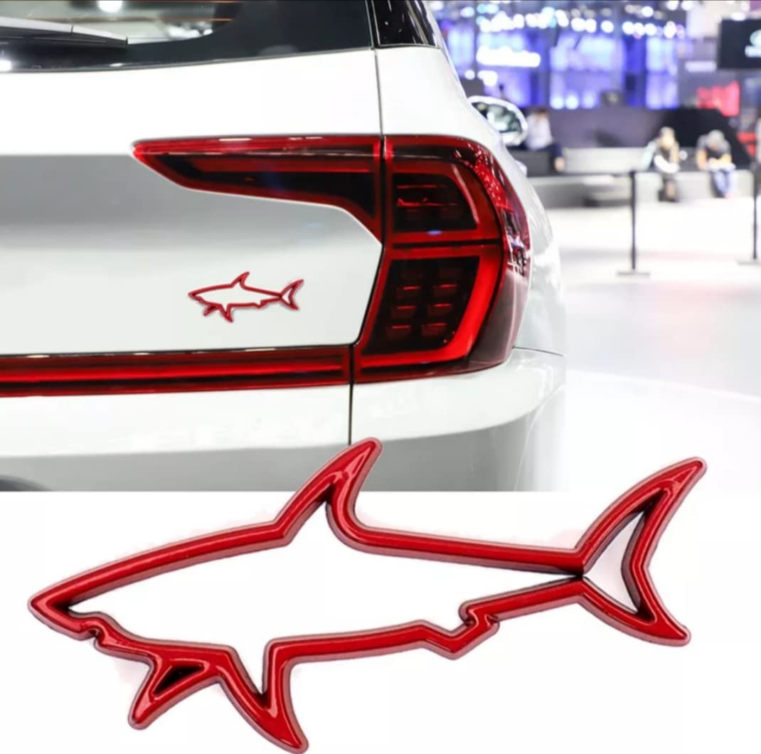 3D Autoaufkleber Haifisch aus Metall - wetterfester Sticker in Chrome Optik - Emblem für Auto und Motorrad (rot) von WOO LANDO
