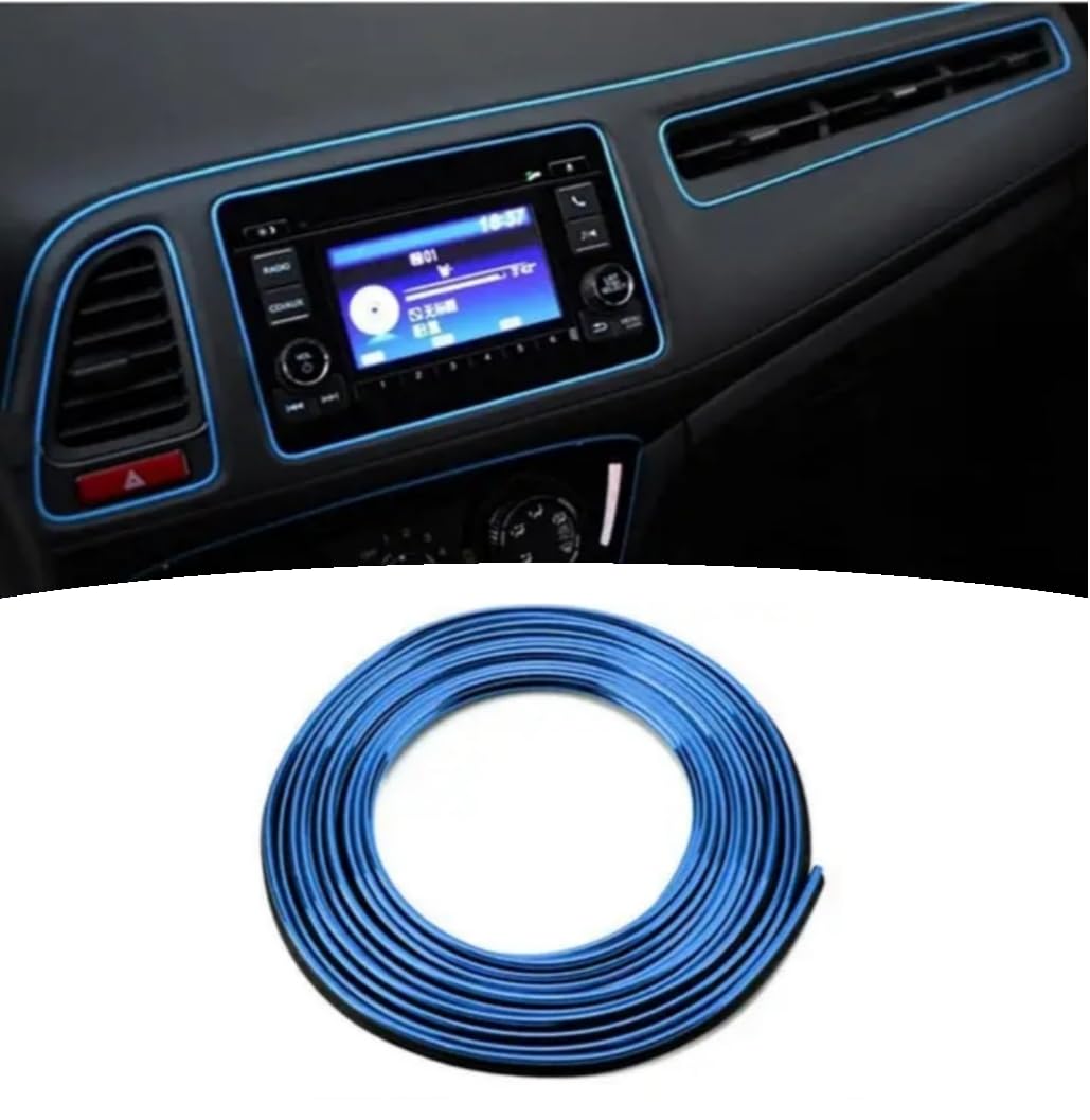 Auto Zierleiste -DIY Innenraum Dekoration Flexible Streifen mit Werkzeug - einfach und ohne Vorkenntnisse - passend für alle Automarken - 5m Rolle (BLAU METALLIC) von WOO LANDO