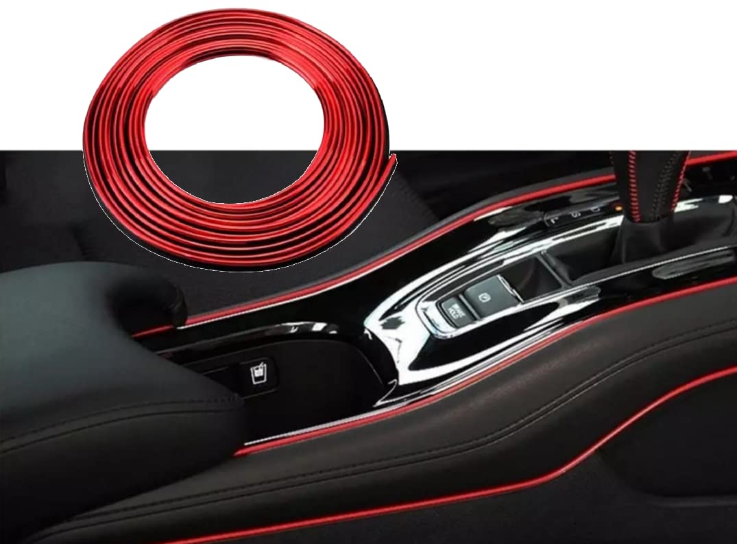 Auto Zierleiste -DIY Innenraum Dekoration durch Flexible Streifen - einfach und ohne Vorkenntnisse - passend für alle Automarken - 5m Rolle (ROT METALLIC) von WOO LANDO