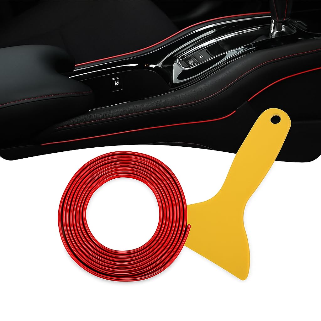 Auto Zierleiste -DIY Innenraum Dekoration durch Flexible Streifen - einfach und ohne Vorkenntnisse - passend für alle Automarken - 5m Rolle (ROT METALLIC) von WOO LANDO