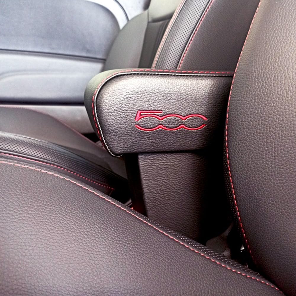 Wood Company Premium-Armlehne kompatibel mit FIAT 500 RESTYLING ab 2015 und 500 Hybrid Sport aus schwarzem Kunstleder mit rot gesticktem Logo und roten Nähten. Wood Company Premium-Armlehne kompatibel mit FIAT 500 RESTYLING ab 2015 und 500 Hybrid Sport aus schwarzem Kunstleder mit rot gesticktem Logo und roten Nähten. von WOOD COMPANY