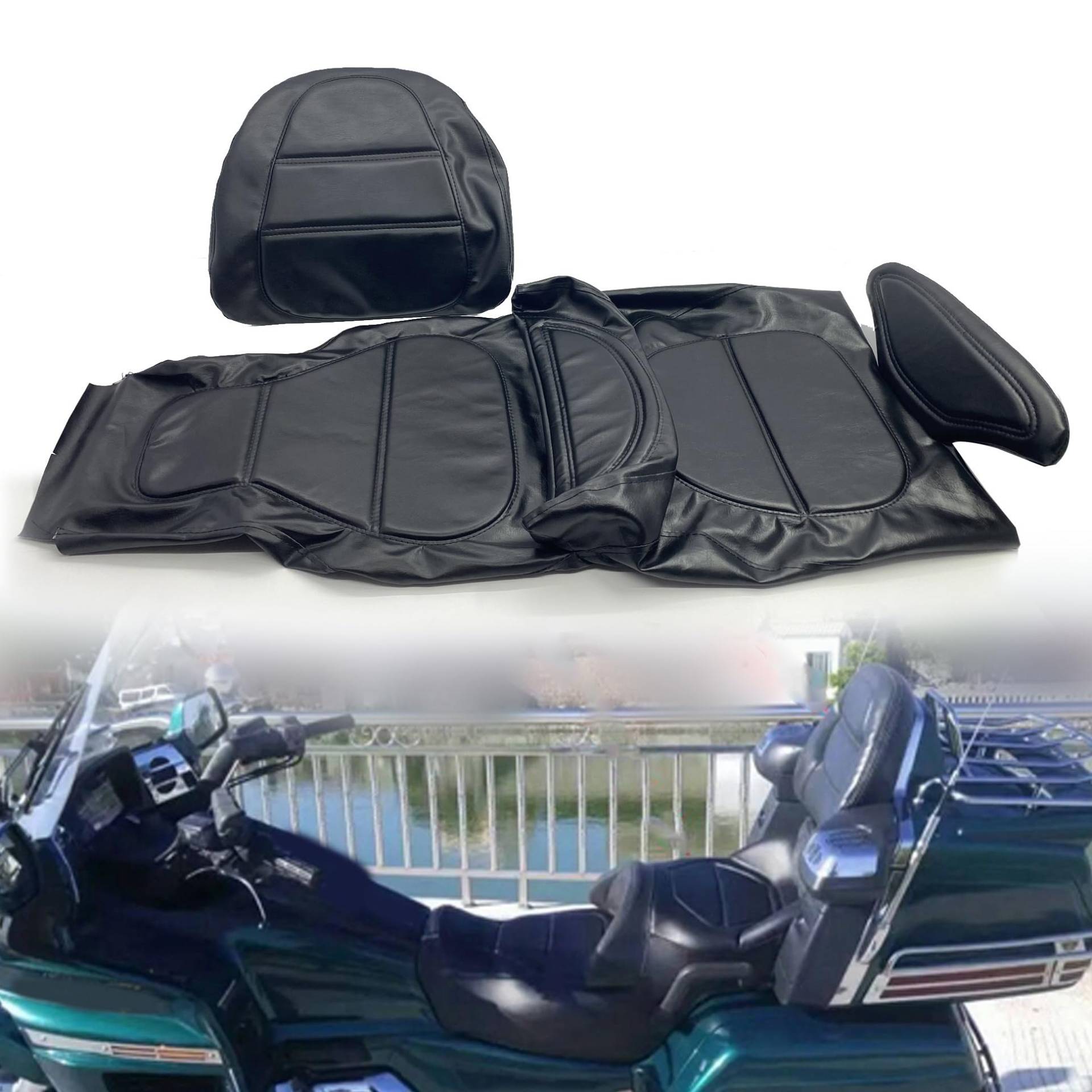 WOODEY Motorrad Für H&onda Golden Wing GL1500 GL 1500 Sitzbezug PU Sitzbezug (Color : Schwarz) von WOODEY