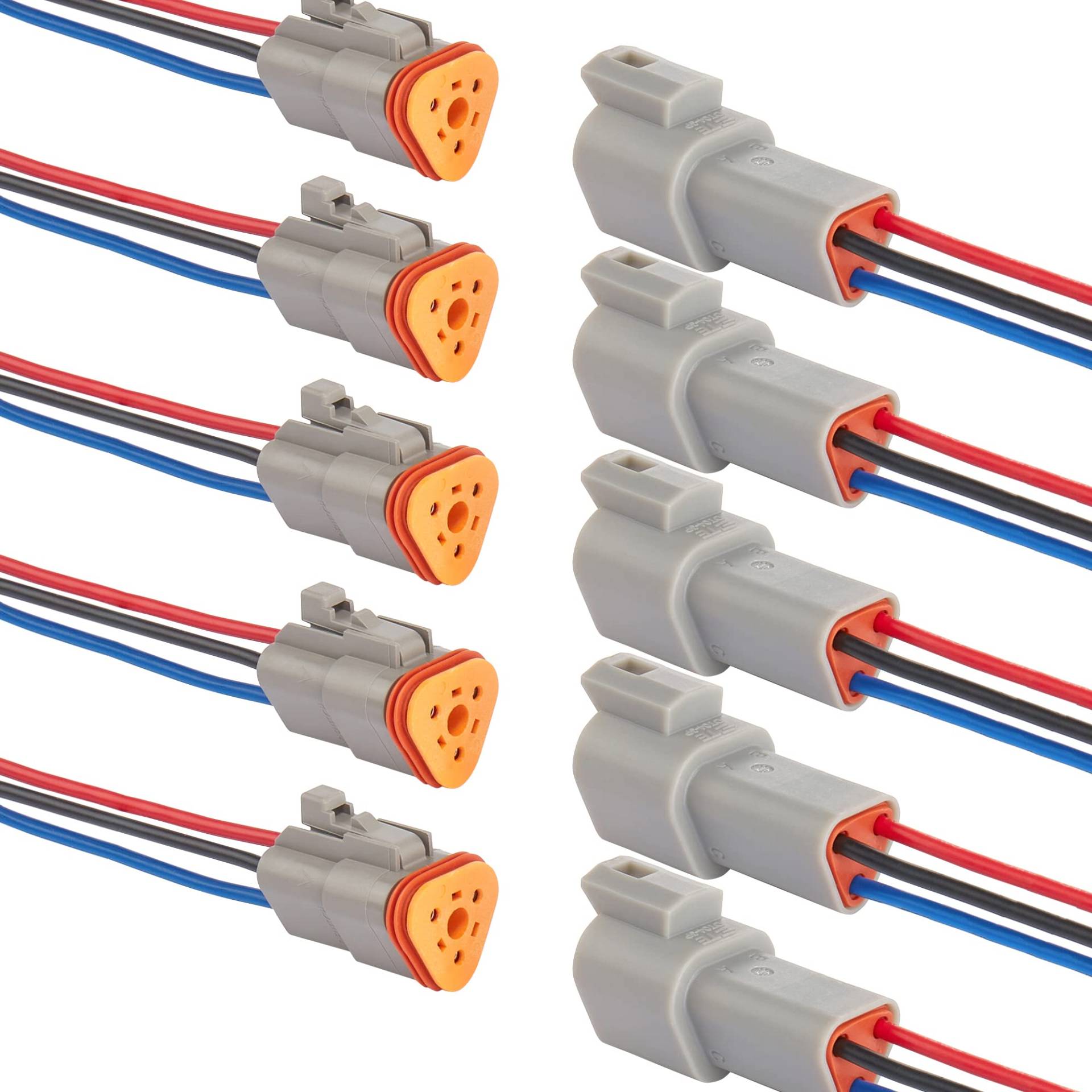 WOODGUILIN DT Stecker Connectors 3 Polig,DT Steckverbinder Wasserdichter,DT Stecker Steckverbinder,DT Auto Wasserdicht Elektrische Stecker Connectors,mit 20cm 16 AWG Kabel,Grau(5 Pairs, 3Pin DT) von WOODGUILIN