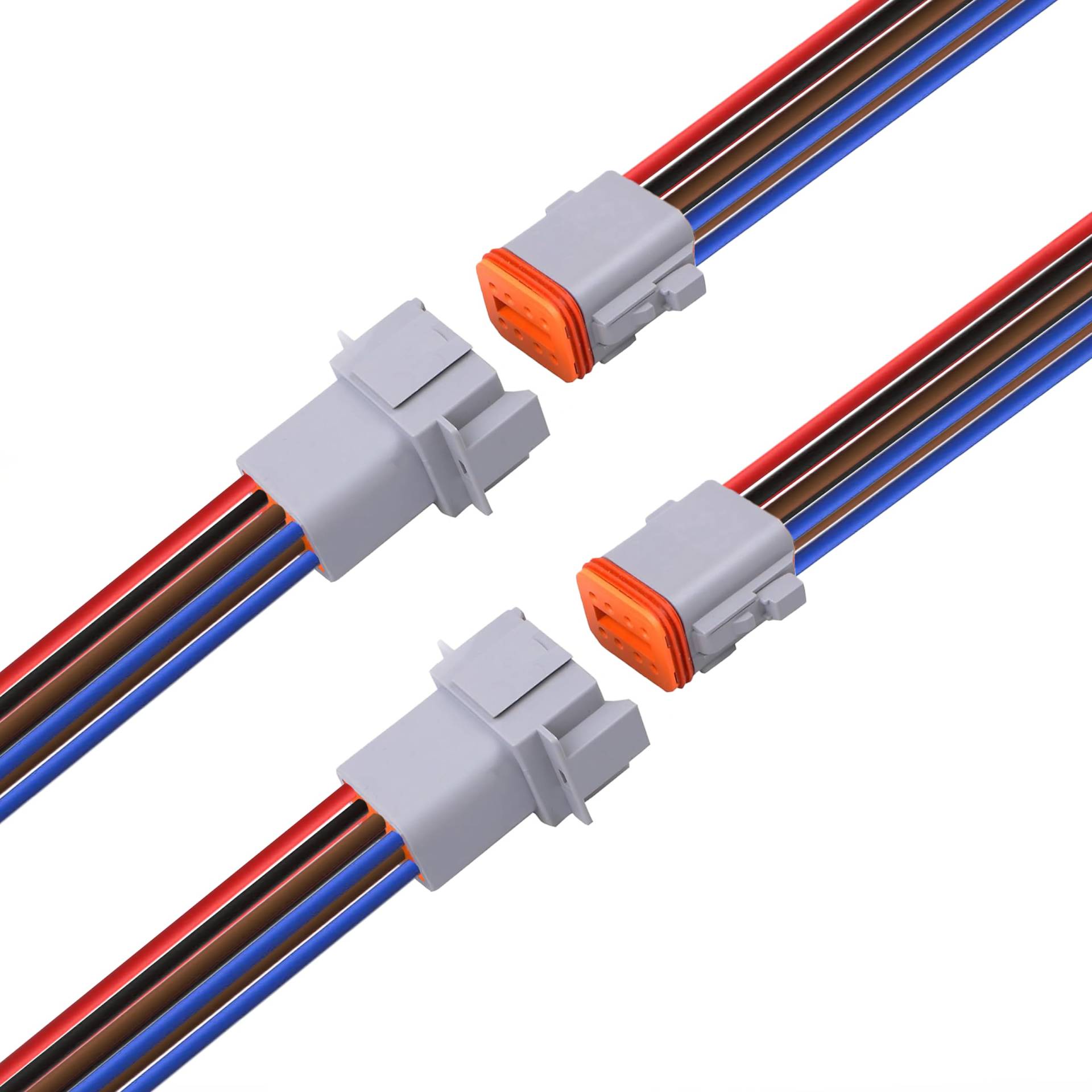 WOODGUILIN 8 Polig Deutsch Connector,DT Automotive Waterproof Electrical Connector 8 Way Male Female Plug Wiring Harness,with 16 AWG Cable Wire,for Car,Truck,Boats,LED Work Light.(2 Pairs,8P DT Gray) von WOODGUILIN