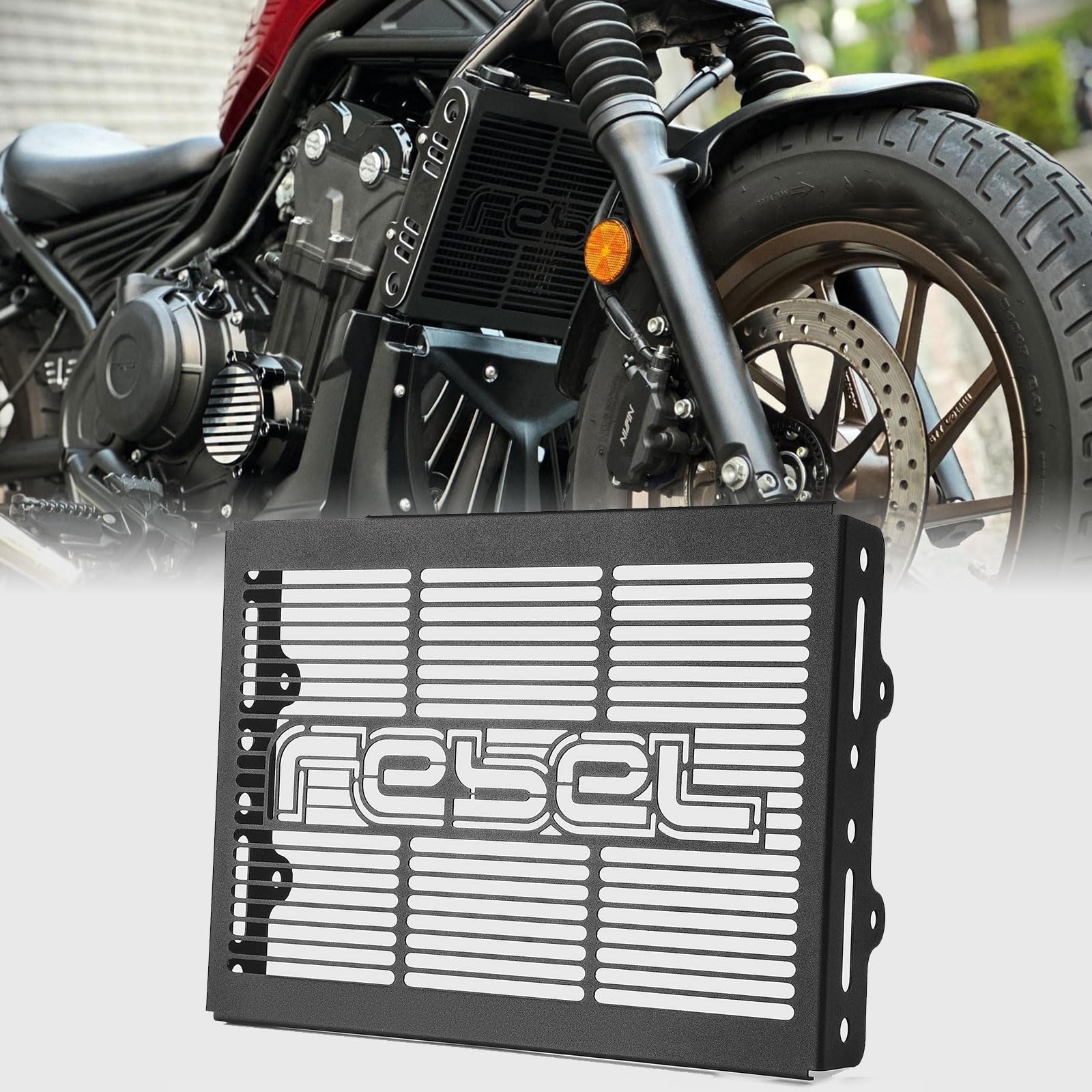 WOOGA Motorrad Kühlergrill Schutzabdeckung Schwarz, passend für Rebel CMX 250, 300, 500 (2017-2024), Edelstahl, Schutz für Kühler, Front- und Seitenschutz, Steinschlagschutz, einfache Installation von WOOGA