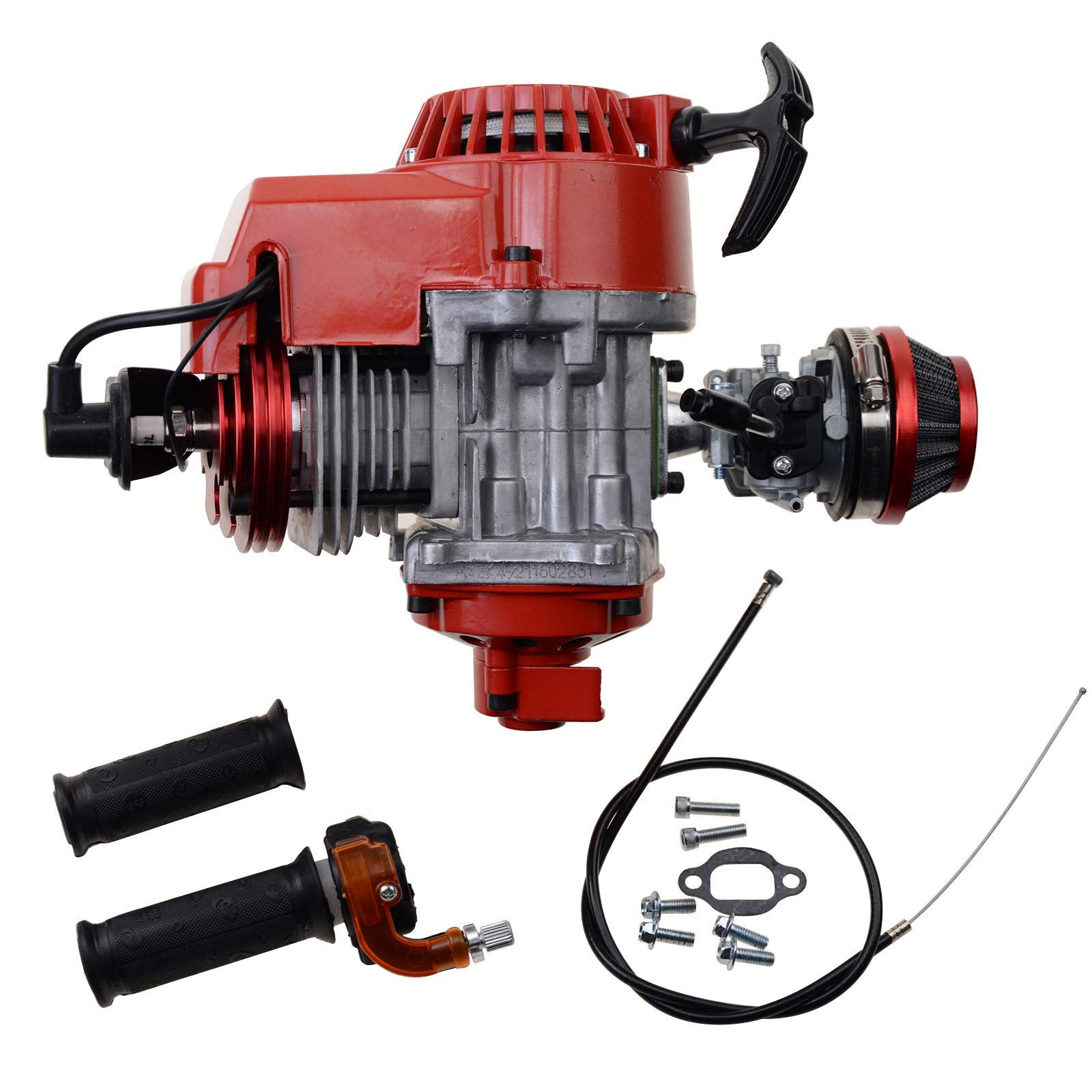 WOOSTAR 44mm Big Bore Zylinder mit Rückstoßstarter mit Vergaser und Luftfilter Modifizierter Motor Kit Ersatz für 2-Takt 43ccm 47ccm 49ccm 52ccm Mini Pocketbike Gas Moped Scooter Rot WOOSTAR 44mm Big Bore Zylinder mit Rückstoßstarter mit Vergaser und Luftfilter Modifizierter Motor Kit Ersatz für 2-Takt 43ccm 47ccm 49ccm 52ccm Mini Pocketbike Gas Moped Scooter Rot von WOOSTAR