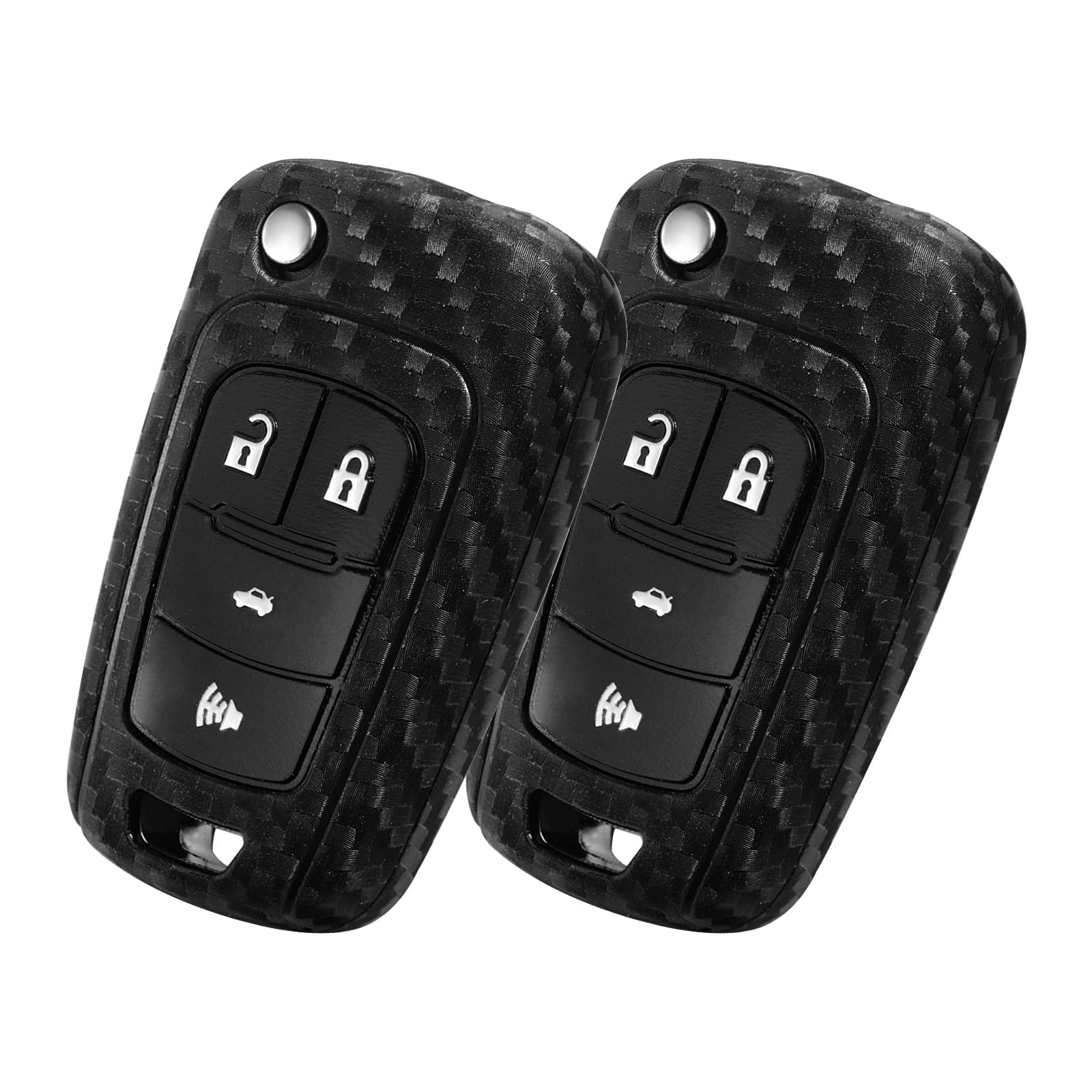 WORCAS 2 x Schlüsselanhänger-Hülle, Kohlefaser-Muster, Silikonhülle, kompatibel mit Chevrolet Camaro Caprice Cruze Equinox Impala Malibu Orlando Sonic Spark SS TRAX 4-Tasten-Fernbedienung von WORCAS