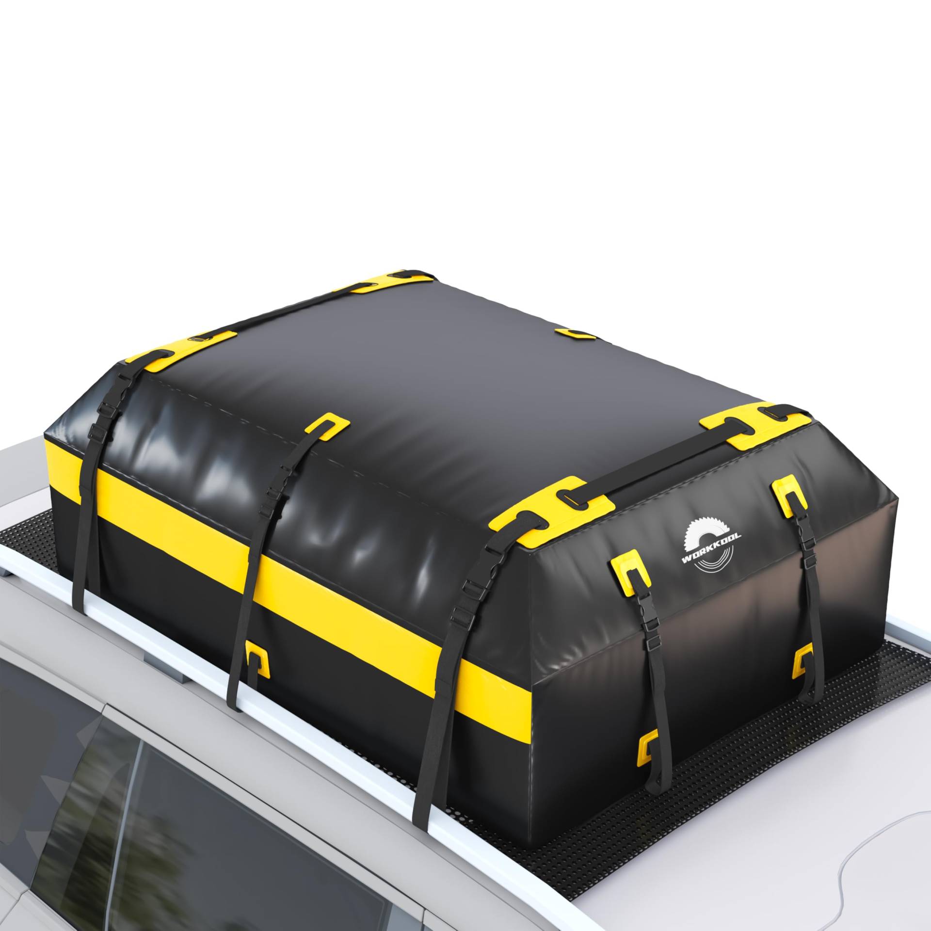 Dachgepäckträger, Fahrzeug-Softshell-Träger, robuste Autodachtasche, wasserdicht, ohne Gepäckträger, mit 6 Haken und Matte (19,4 Cuft) von WORKKOOL