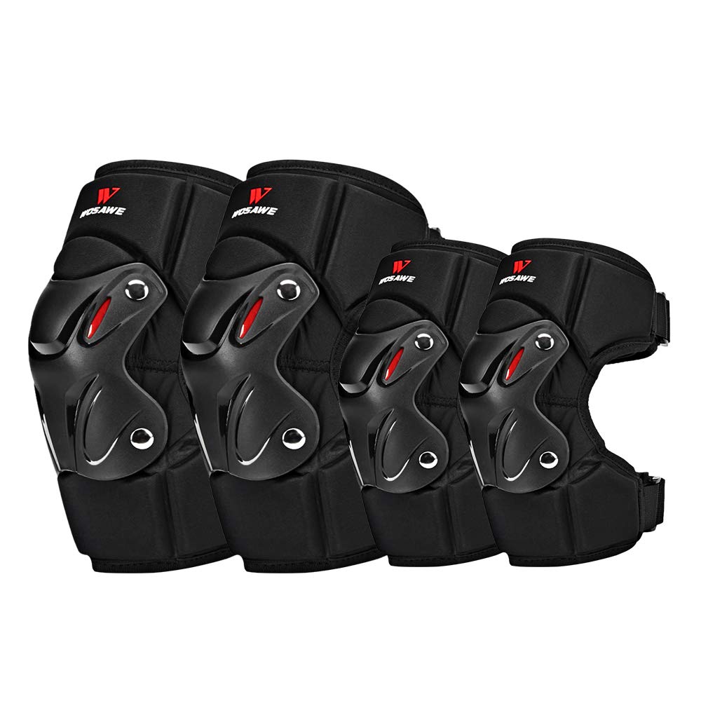 WOSAWE Motorrad Ellenbogen Knieprotektoren Erwachsene Einstellbar Schienbeinschutz Rüstungsschutz Armschützer Schutzausrüstung (4 Pcs Ellbogenschützer & Knieschützer) von WOSAWE