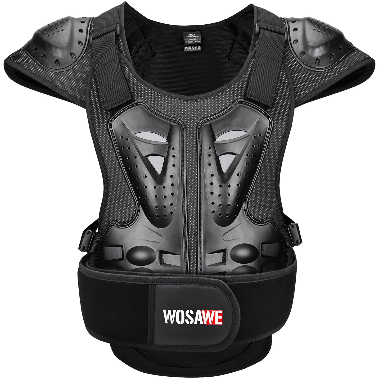 WOSAWE Motorrad Schutz Jacke für Erwachsene, Brustpanzer Racing Guard Rückenprotektoren Schutzausrüstung für Riding Skating Roller Skifahren Snowboard (15 Schwarz, L) von WOSAWE