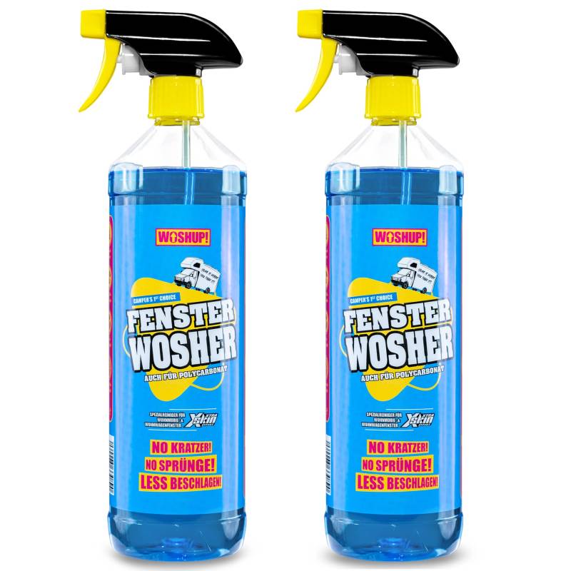 WOSHUP! Fenster Wosher – Xtra Skin Effekt - 1000 ml - Glasreiniger für Plexiglas Acrylglas - Scheibenreiniger für Wohnwagen, Wohnmobil, Auto, Caravan - streifenfreie Reinigung innen und außen von WOSHUP!