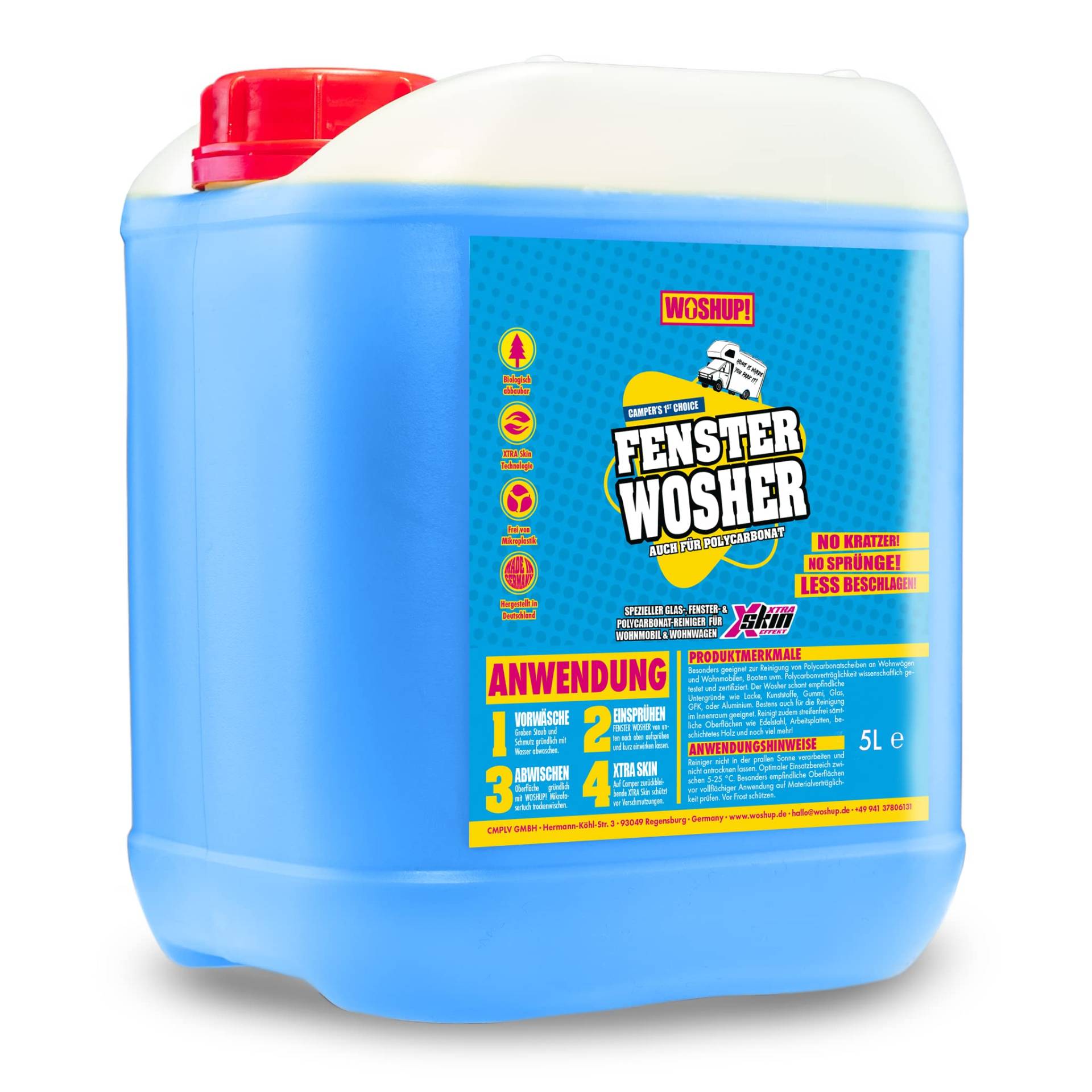 WOSHUP! Fensterreiniger Xtra Skin Schutzfilm 5000 ml Glasreiniger für Plexiglas Acrylglas, Scheibenreiniger für Wohnwagen, Wohnmobil, Auto, Caravan, Streifenfreie Reinigung innen und außen WOSHUP! Fensterreiniger Xtra Skin Schutzfilm 5000 ml Glasreiniger für Plexiglas Acrylglas, Scheibenreiniger für Wohnwagen, Wohnmobil, Auto, Caravan, Streifenfreie Reinigung innen und außen von WOSHUP!