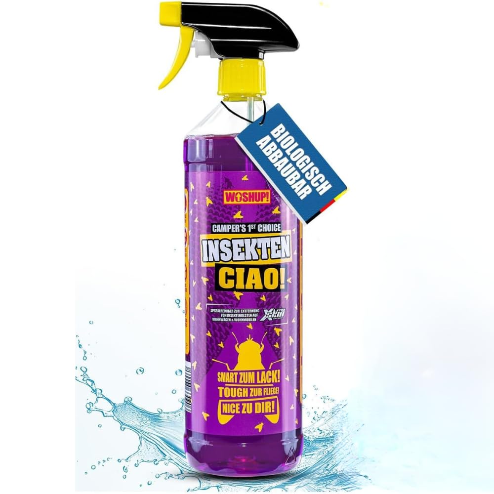 WOSHUP! Insektenlöser Xtra Skin Schutzfilm 1000 ml Insekten-Entferner, Insektenspray für Wohnwagen, Wohnmobil, Caravan, Auto, Motorrad für Lack, Windschutzscheibe, GFK, und Kunststoff (1 Liter) von WOSHUP!