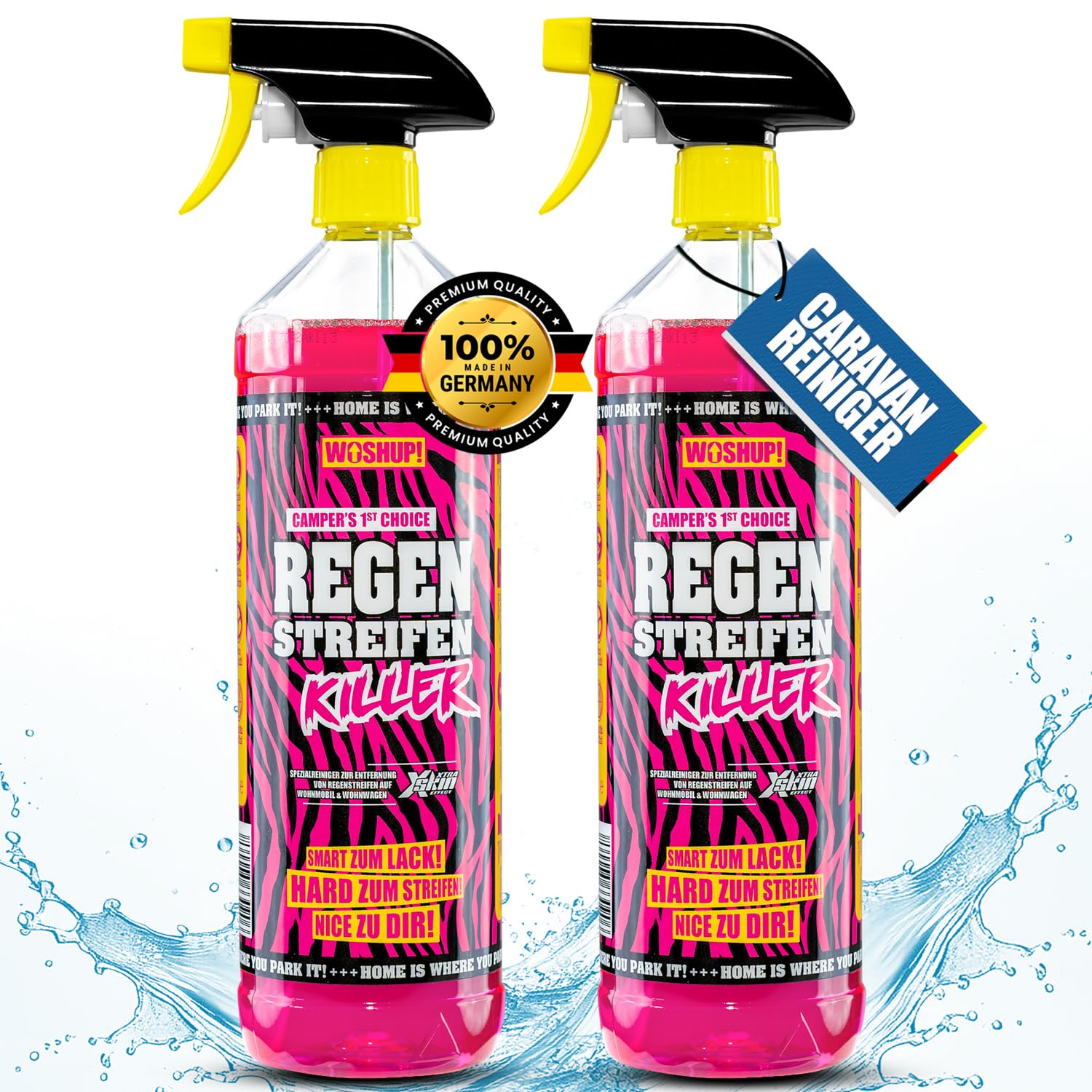 WOSHUP! High Power Wohnwagen Reiniger Regenstreifen Killer Xtra Skin Schutzfilm 1000 ml Regenstreifenentferner für Wohnwagen, Wohnmobil, Boot, Anti Regenstreifen (2x1 Liter) von WOSHUP!