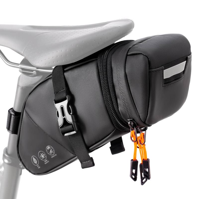 WOTOW Fahrrad Satteltasche, wasserdichte Satteltasche für Fahrrad mit reflektierendem Bereich, Fahrradtasche Werkzeugtasche für Rennrad MTB, Rennräder, erweiterbares Fassungsvermögen von 1,5 bis 2 L von WOTOW