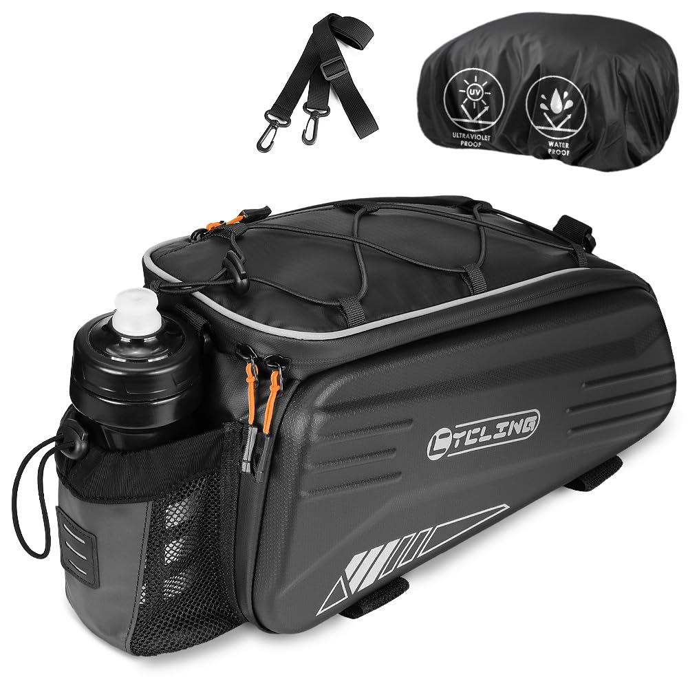 WOTOW Fahrradtasche für Fahrräder, 8.6L Hartschalen-Fahrradtasche mit reflektierenden Streifen, Griff und Schulterriemen, wasserfeste Fahrradtasche für Radfahren, Reisen, Pendeln (schwarz) von WOTOW