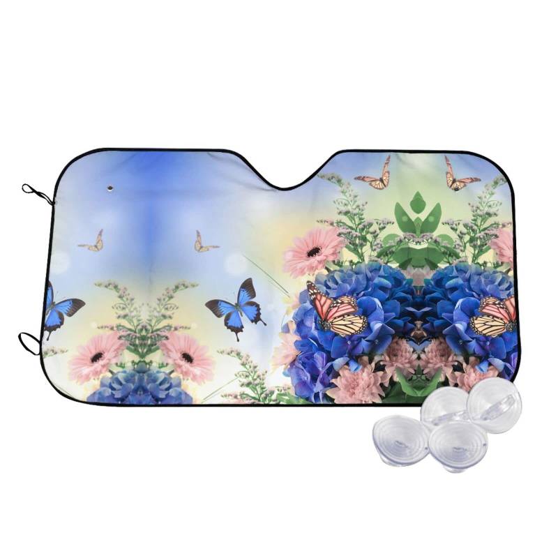 Auto-Sonnenschutz mit Blumen-Schmetterling-Motiv, Sonnenschutz, Isolierung, Windschutzscheibe, hält das Fahrzeug kühl, Sonnenschutz für Auto, Van, LKW, SUV von WOWBED
