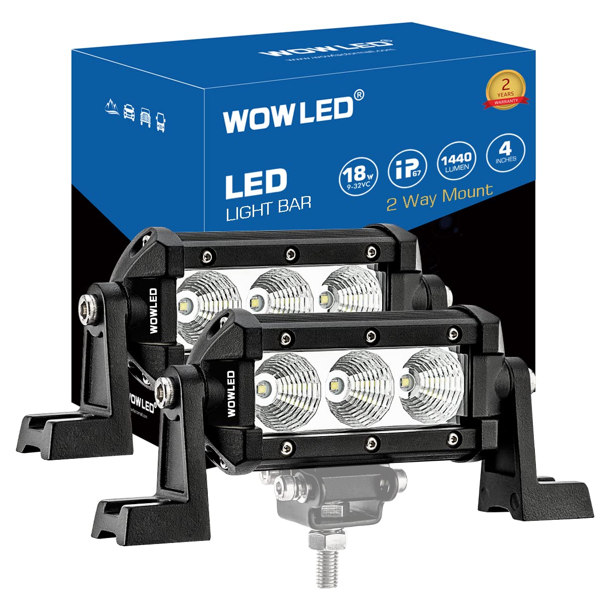 WOWLED High-End LED-Arbeitslichtleisten, 10.2 cm, 18 W, Flutlicht, LED-Pads, Lichtleisten, Off-Road-Fahren, Nebelscheinwerfer, wasserdichte LED-Arbeitsscheinwerfer für SUV, ATV, UTV, 12 V, 24 V von WOWLED