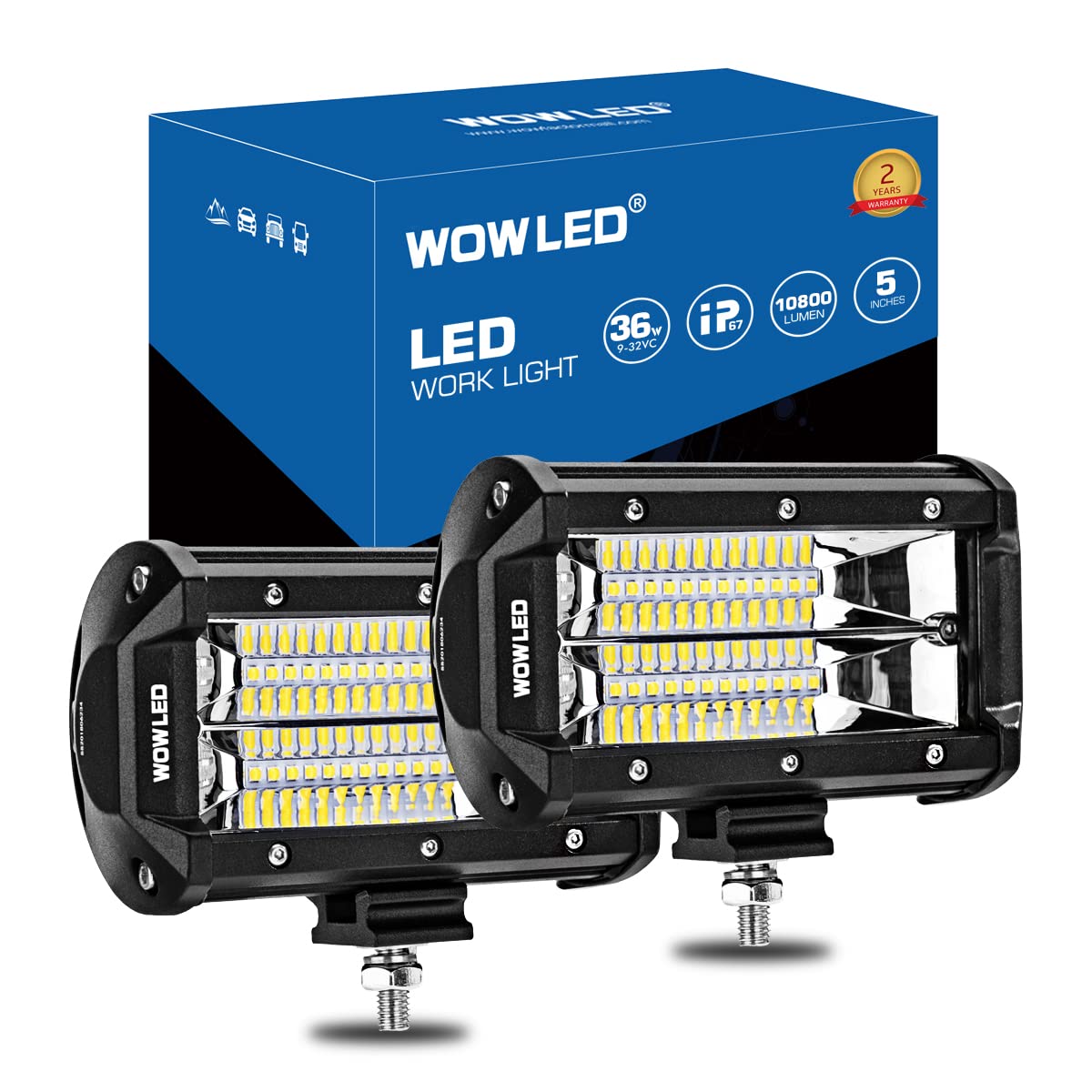 WOWLED LED Arbeitslichtbalken, 2x 5 Zoll 36W 10800Lumen Zwei Reihen Upgrade Off Road Lichter Lichtbalken, IP67 Offroad Fahrlichtbalken für Auto Camp Truck UTE 4x4 12V 24V von WOWLED
