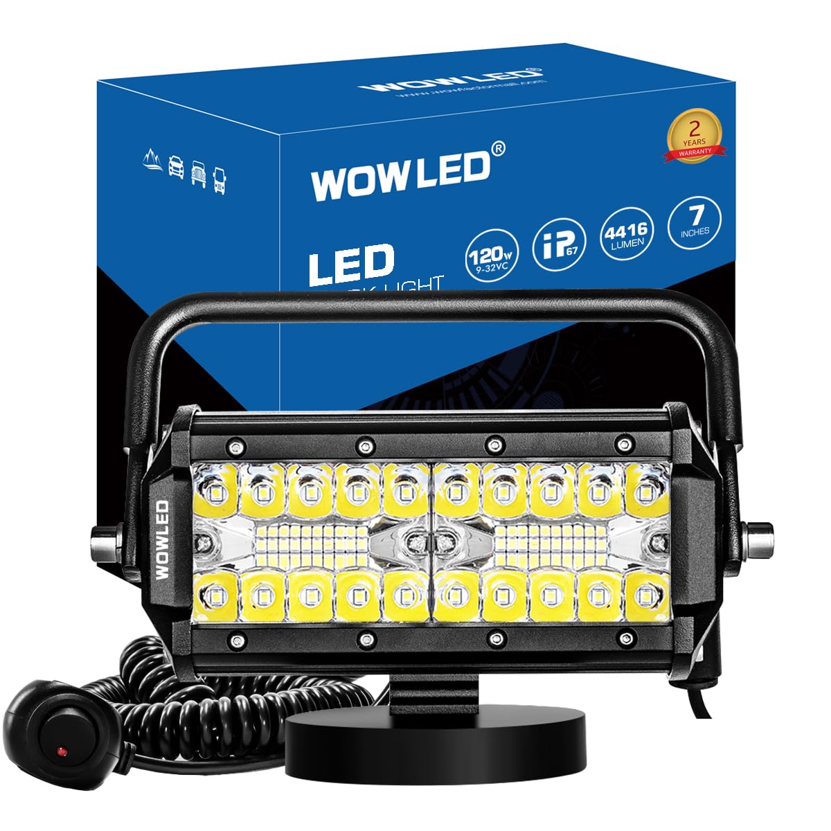 WOWLED Magnetische LED-Arbeitslichtleiste, 17.8 cm, 120 W, LED-Combo-Strahler mit magnetischer Basishalterung, tragbare LED-Licht-Flutlicht und Spot für Camping, Auto, Fahrlampe, Nebelscheinwerfer von WOWLED