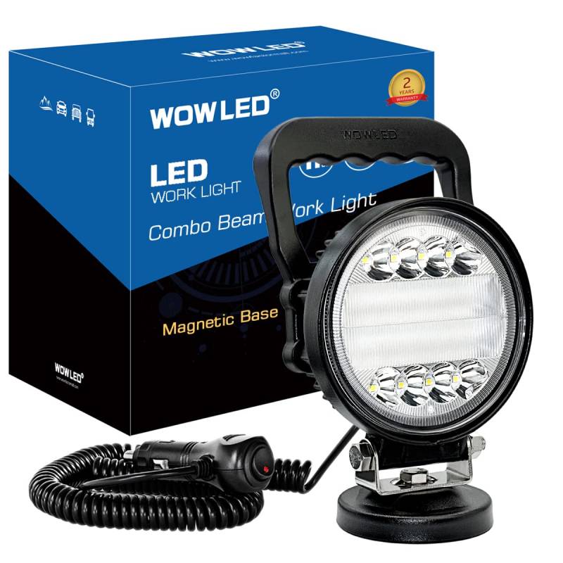 WOWLED Magnetische LED-Lichtleiste12V, Tragbare Magnetische Basis Runde LED-Licht Pod 72W Combo Beam, Magnete montieren LED-Arbeitsleuchte mit Auto Zigarettenstecker für Auto LKW RV Boot 4x4 Camping von WOWLED