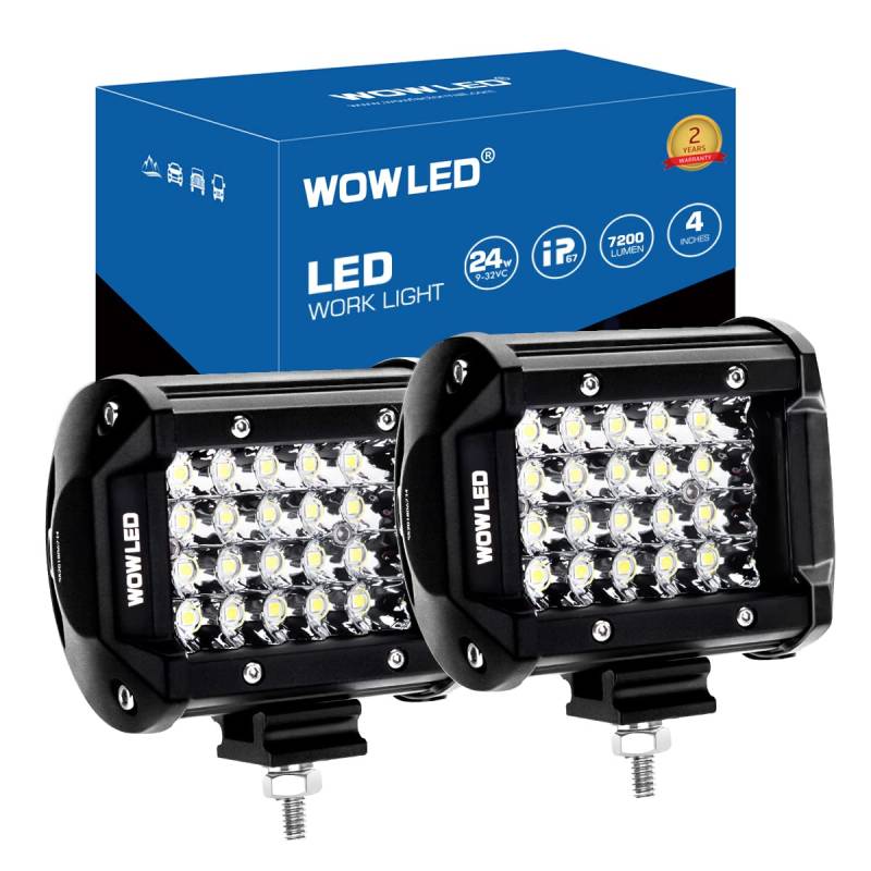 WOWLED Offroad 4 Zoll Quad Row LED Pods 2 Pack, 7200LM Spot Beam 4 Rows LED Light Bar Off Road Work Light Driving Fog Lamps Car ATV UTE Truck Bar Lamp Camp Light 12V 24V DC 4X4 von WOWLED
