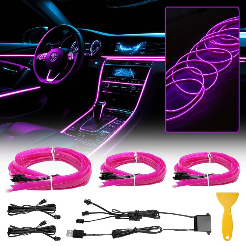 WOWLED Purple El Wire Car interior Lights, 3 in 1 USB Neon Wire Light Kit for Car Ambient Lighting Atmosphere Car Led Interior Strip Light Sewing Edge Decoration(5m / 5V) von WOWLED