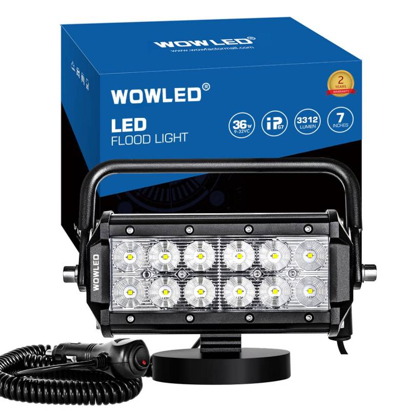 WOWLED Tragbarer 36-W-Flutlicht-Scheinwerfer, Magnetfuß, LED-Lichtleiste, Offroad-Fahren, Arbeitslampe, Bar, Flutlicht für LKW, Auto, Boot, Bar, 4 x 4, Campinglicht-Lampe, 12 V, 24 V, von WOWLED