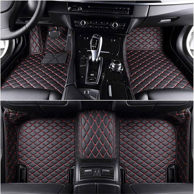 Auto Leder FußMatte FüR Renault Captur II 2019-2023, Wasserdicht Tragen Anti rutschfest Matte Nach Maß Leder Vorne Und Hinten AutozubehöR, Black Red von WPNCIMDA
