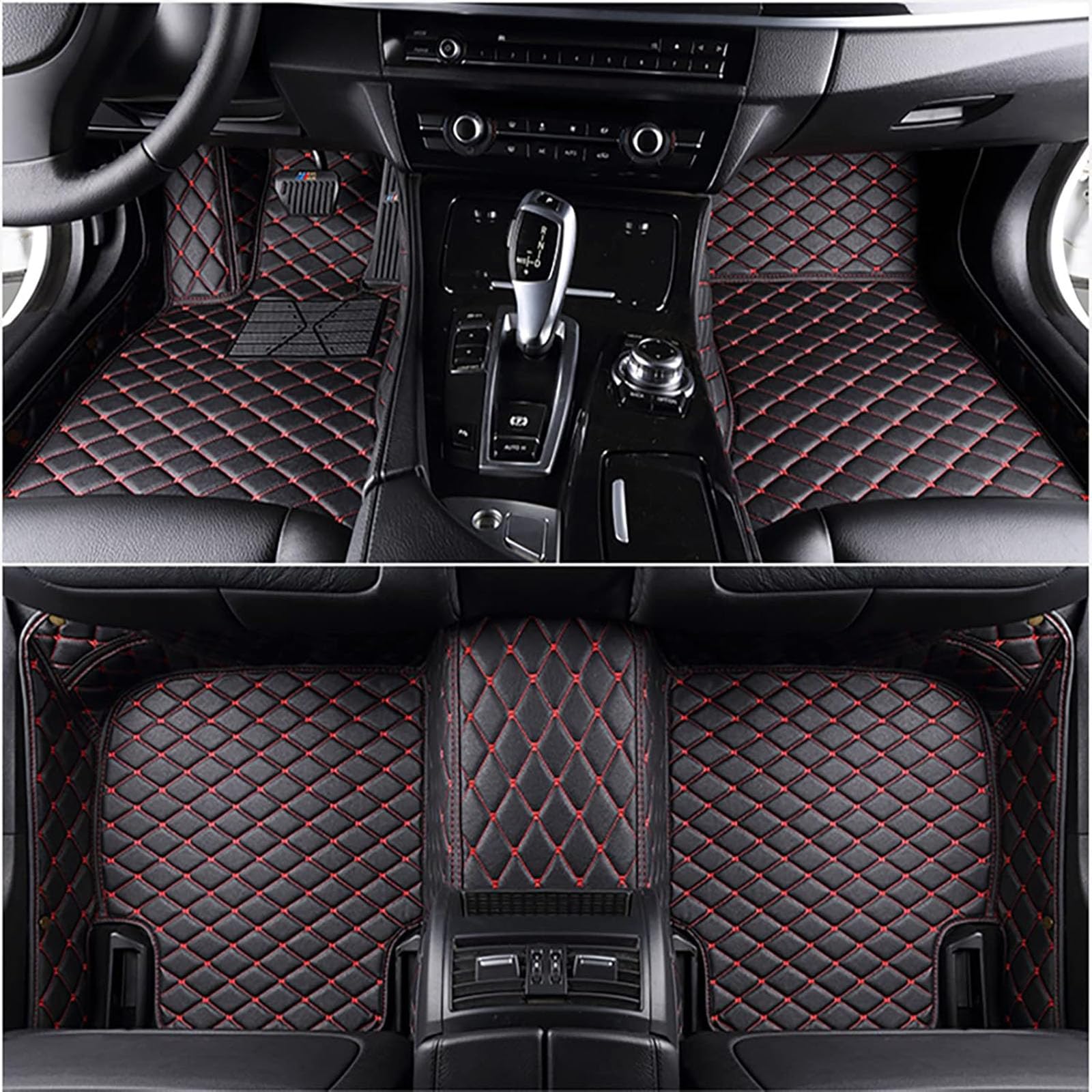 Auto Leder FußMatte FüR Volvo EX40 2025, Wasserdicht Tragen Anti rutschfest Matte Nach Maß Leder Vorne Und Hinten AutozubehöR, Black Red Auto Leder FußMatte FüR Volvo EX40 2025, Wasserdicht Tragen Anti rutschfest Matte Nach Maß Leder Vorne Und Hinten AutozubehöR, Black Red von WPNCIMDA