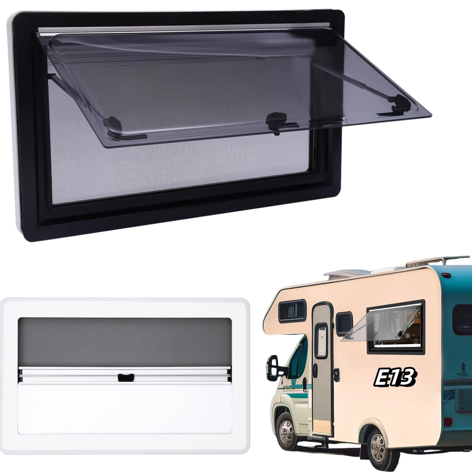 Ausstellfenster Camper Wohnwagenfenster Seitenfenster Ausstellfenster Seitenfenster Wohnmobil Fenster Push Fenster für RV Wohnwagen Kastenwagen Van Camper (900 x 500 mm) von WSIKGHU