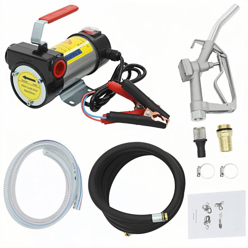 Dieselpumpe 12V Ölpumpe Selbstansaugend Heizölpumpe Kraftstoffpumpe Mobile Tankstelle 200W 2700 L/H Ölpumpe Heizölpumpe mit Zapfpistole, 1 Zoll Einlass und Auslass, Inklusive 2+4M Schläuche von WSIKGHU