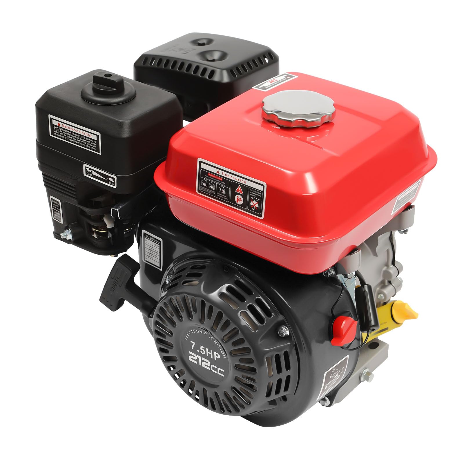 Luftgekühlter Motor OHV Benzinmotor Benzin Motor 4 Takt 7.5 PS 210CC Benzinmotor Bootsmotor Standmotor Kartmotor 5.1 KW 3600 U/min Luftkühlung Benzinmotor (Rot+Schwarz) von WSIKGHU