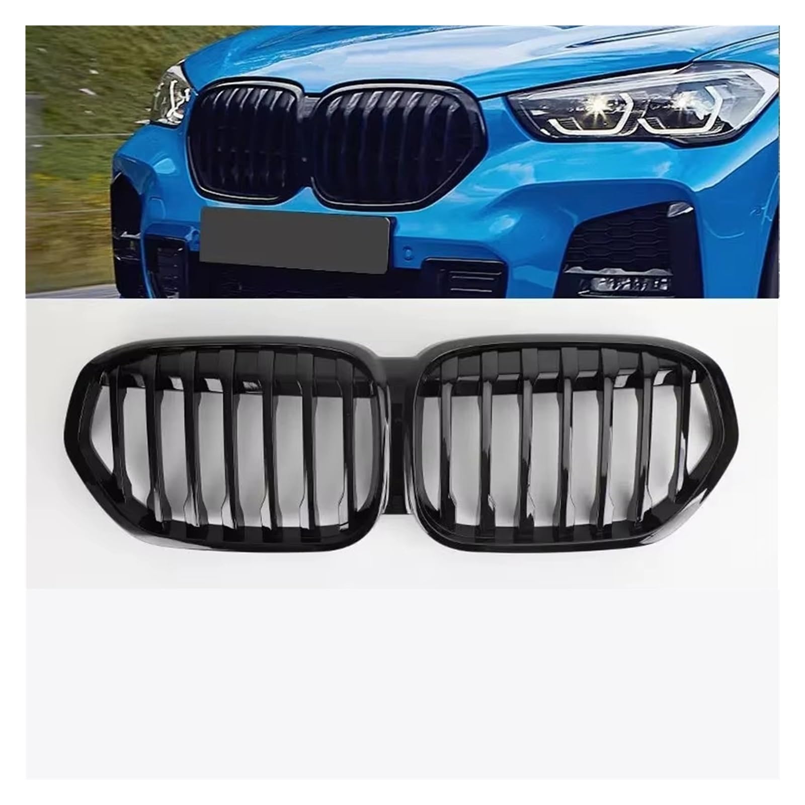Front Nieren Kühlergrill Für X1 F48 2020 2021 2022 SUV SDrive18i SDrive20i XDrive20i Auto Tuning Front Glanz Schwarz Nieren Diamant Grille Frontgrill(GB Single Slat) von WSUMKH