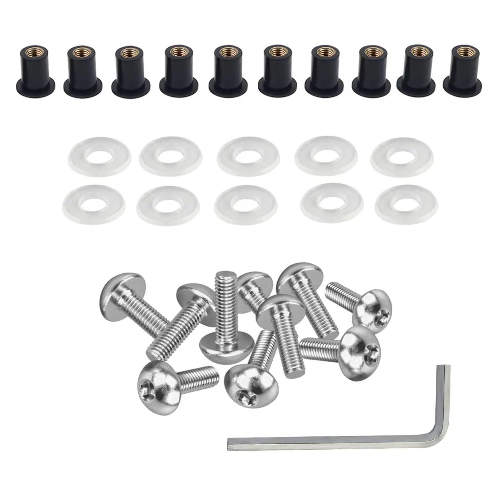 Kompatibel Mit Kawasaki-Motorrad-Windschutzscheibenhalterung Wellnuts-Schrauben Motorrad 5MM Windschutzscheiben-Schraubensatz Motorrad-Verkleidungs-Schraubensatz Schrauben sbolzen Muttern(Silver) von WTIXCRQ