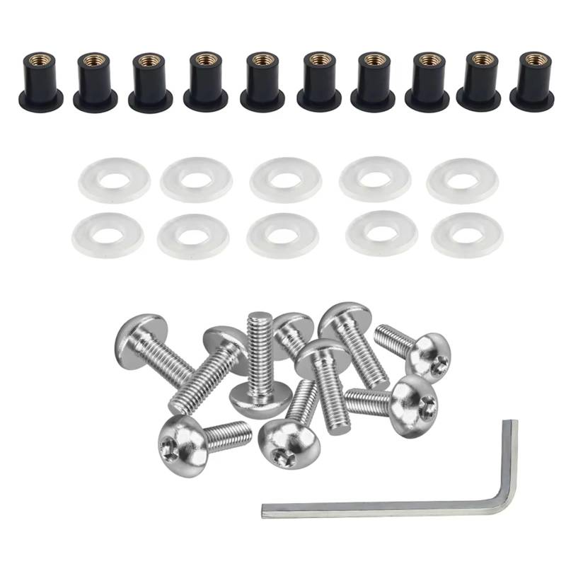 Kompatibel Mit Kawasaki-Motorrad-Windschutzscheibenhalterung Wellnuts-Schrauben Motorrad 5MM Windschutzscheiben-Schraubensatz Motorrad-Verkleidungs-Schraubensatz Schrauben sbolzen Muttern(Silver) von WTIXCRQ