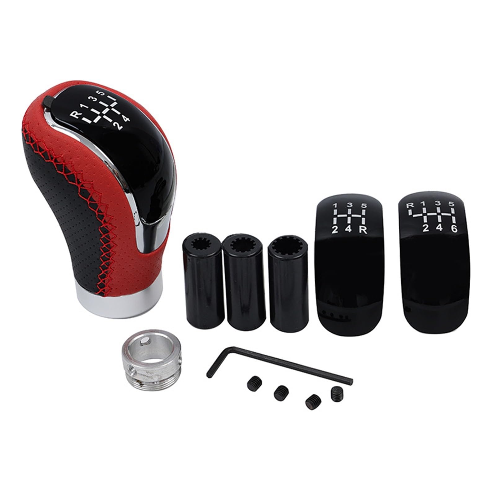 Schaltknauf 5/6 Geschwindigkeit Universal Auto Schaltknauf Hebel Shifter Griff Stick Manuell Schaltknauf(Red Leather) von WTXXGQ