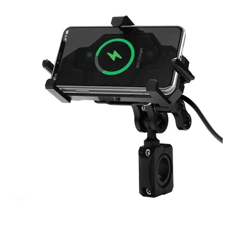 WTXXGQ Motorrad Telefon Halterung Motorrad Stoßfest Navigation Handyhalter Motorrad Stoßdämpfung Aluminiumlegierung 3.0 Schnellladegerät Handyhalter Fahrrad Handyhalterung(H) von WTXXGQ