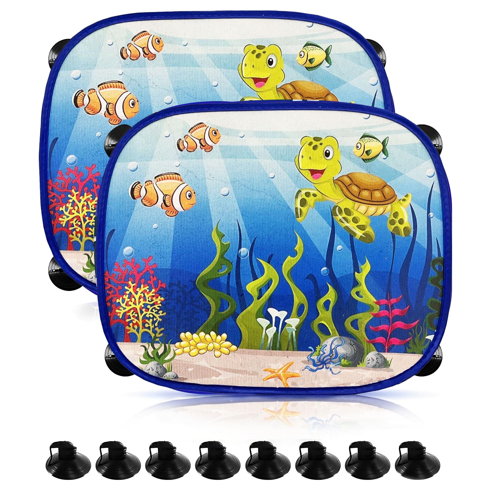 Sonnenblende Auto Baby, 44x36cm Sonnenblende mit 8 Saugnäpfen, Sonnenschutz Auto Baby, Universeller Auto Sonnenblende mit UV Schutz, Schatten Autofenster Seitenscheibe Motiv Tiere(Meeresboden) von WTZWYFWJ