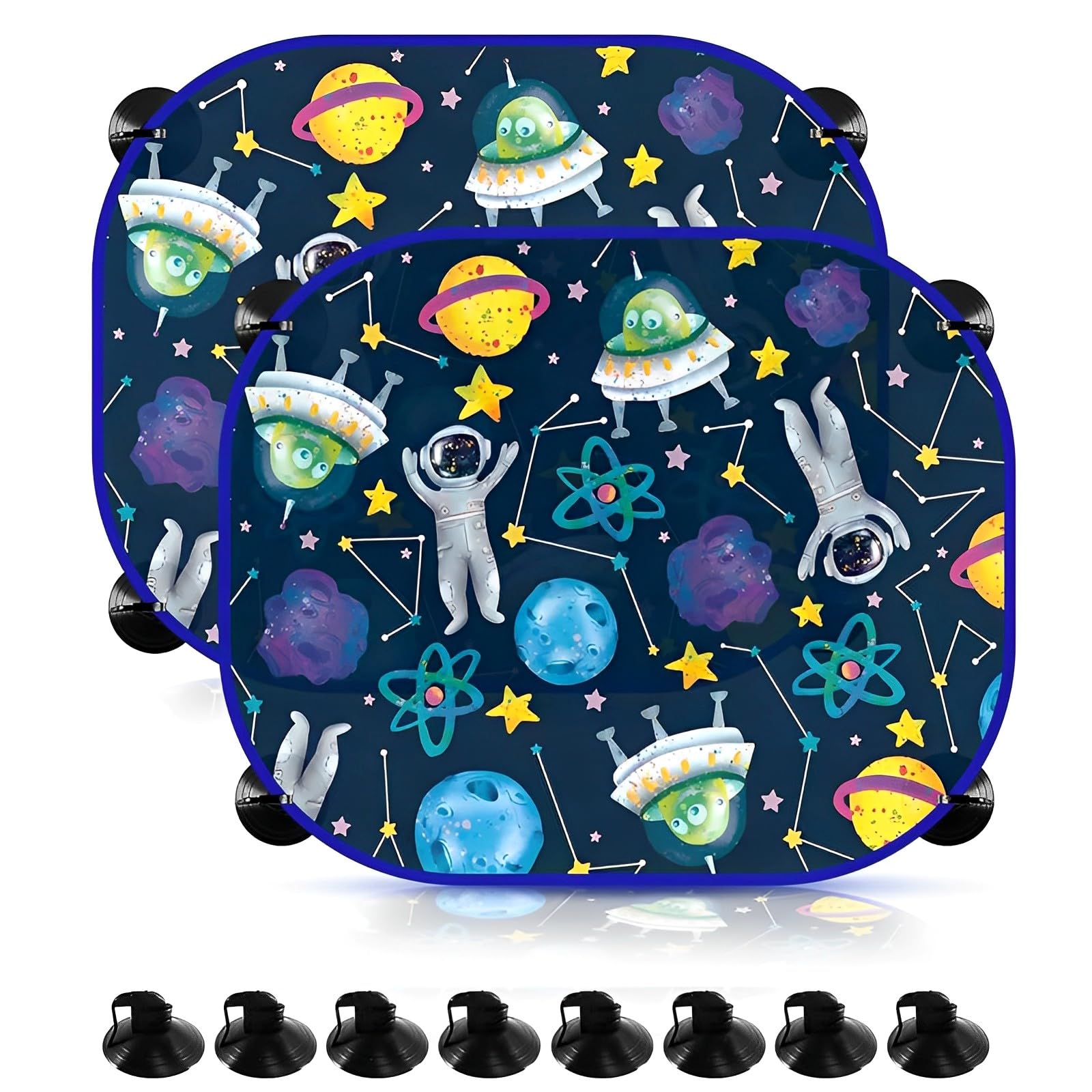 WTZWYFWJ Auto Sonnenschutz Baby mit UV Schutz, 2 Pack Sonnenblende Kinder mit 8 Saugnapf, Sonnenschutz Auto Baby, Universal Auto Sonnenblende Seitenfenster, für Kinder mit süßen Motiven(Raumfahrt) von WTZWYFWJ