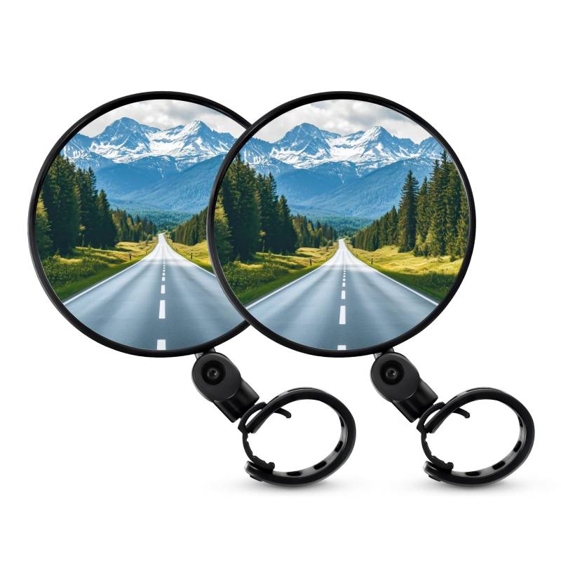 WUFANC Fahrradspiegel 2 Stück, 360° Drehbarer Fahrrad Spiegel, Passend für Lenker 22-32mm, Fahrrad Rückspiegel Durchmesser 10cm, Fahrradreflektor für Roller, Mountainbikes, Rennräder von WUFANC